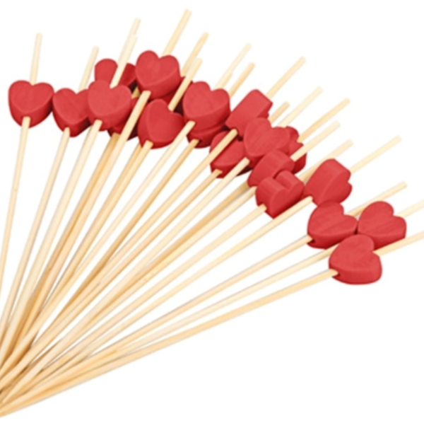 100PCS Palito de petiscos decorado de Coração vermelho